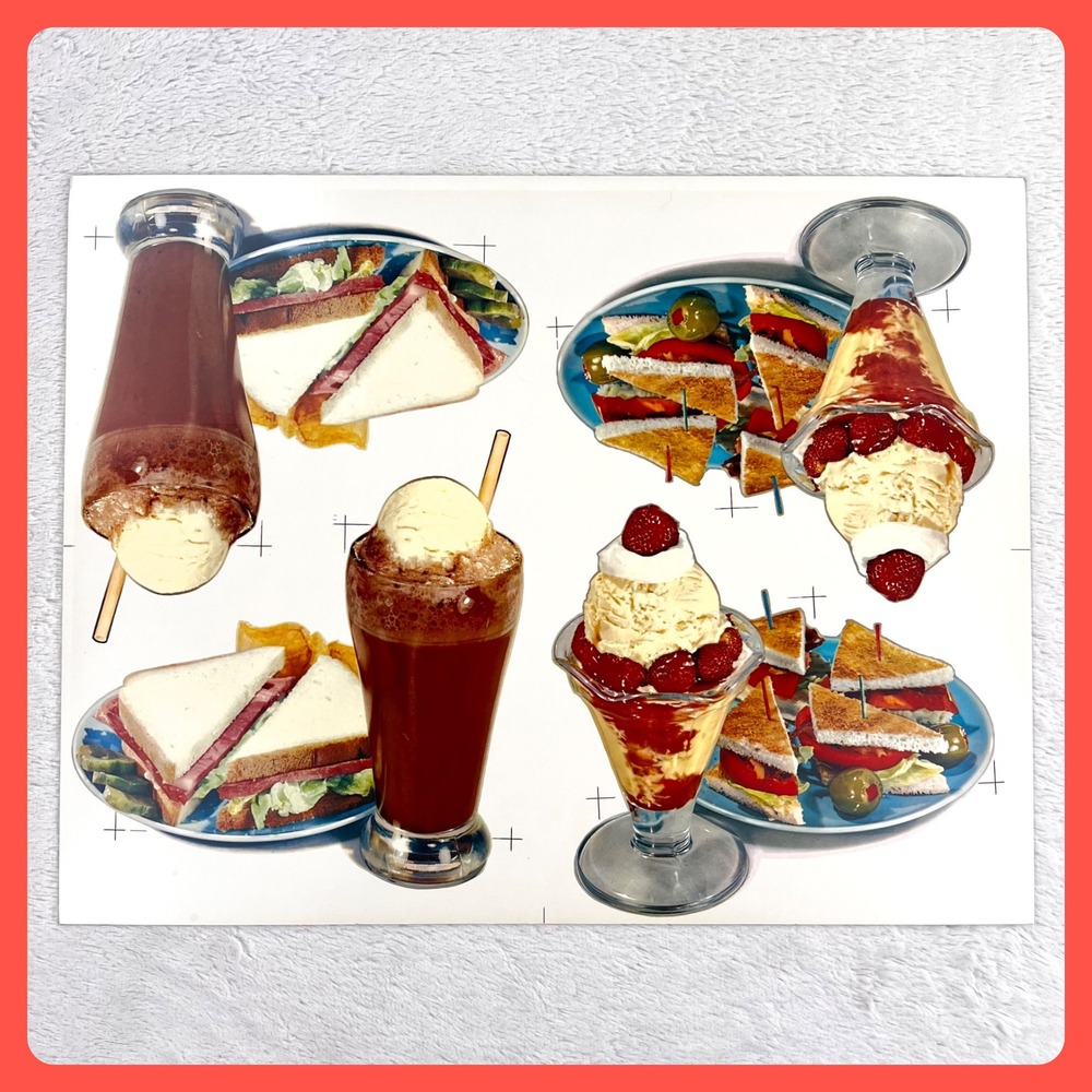 Vintage 1950s Ice Cream Die Cut Flat Sheet Uncut 22" CARDBOARD Soda Fountain NOS